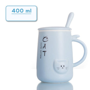 Cute Cat 400ml Ceramics Coffee Mug With Lid