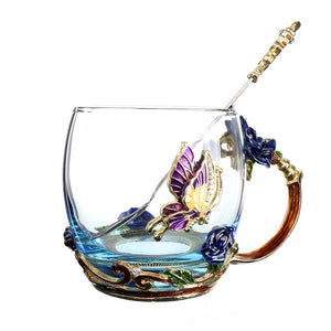 Blue Rose Enamel Crystal Cup