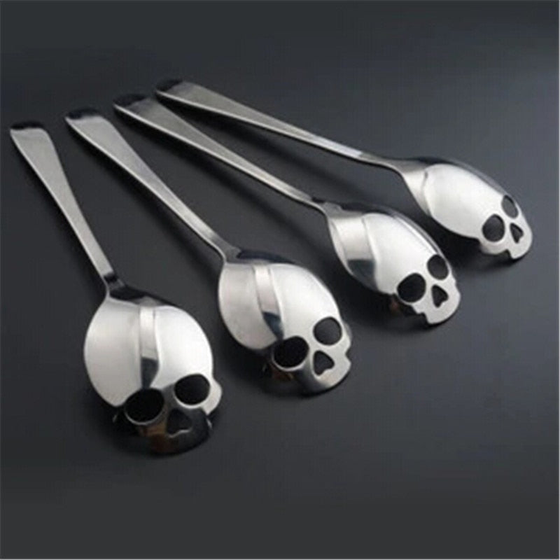 Stainless Steel coffee Scoop Skull shape dessert spoon
